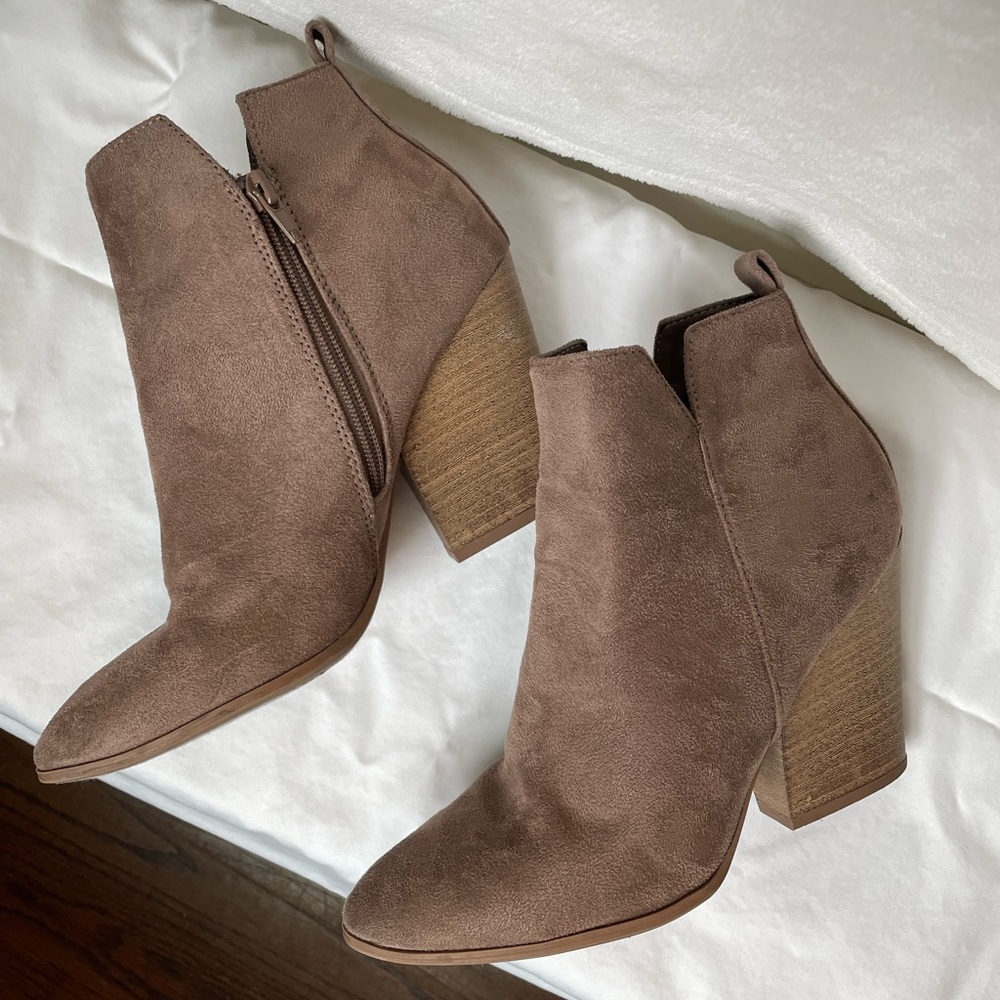Brown faux suede booties